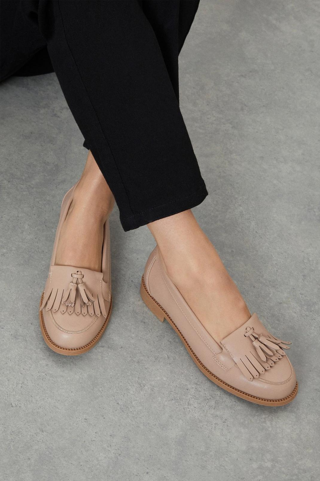 Taupe Wide Fit Leigh Fringe Loafers image number 1