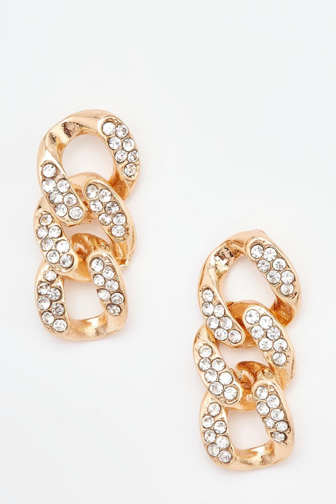Gold Itzel Diamante Chain Drop Earrings image number 1