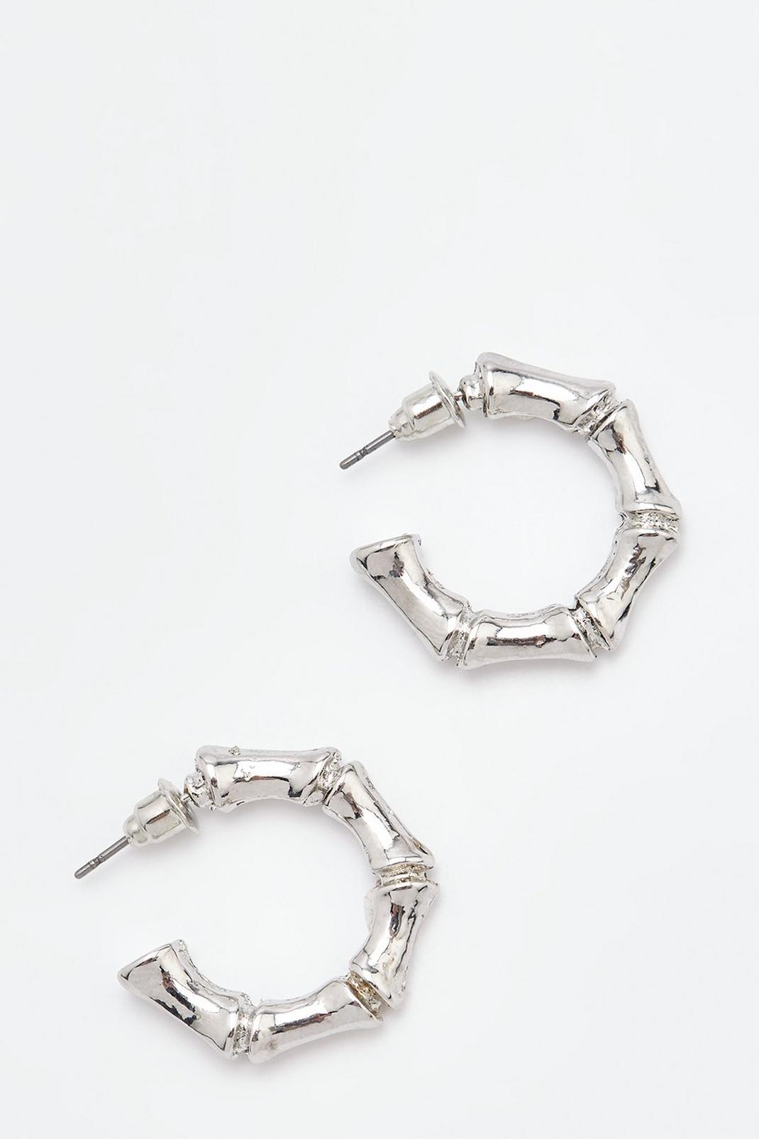Silver Ivanna Bamboo Style Hoop Earrings image number 1