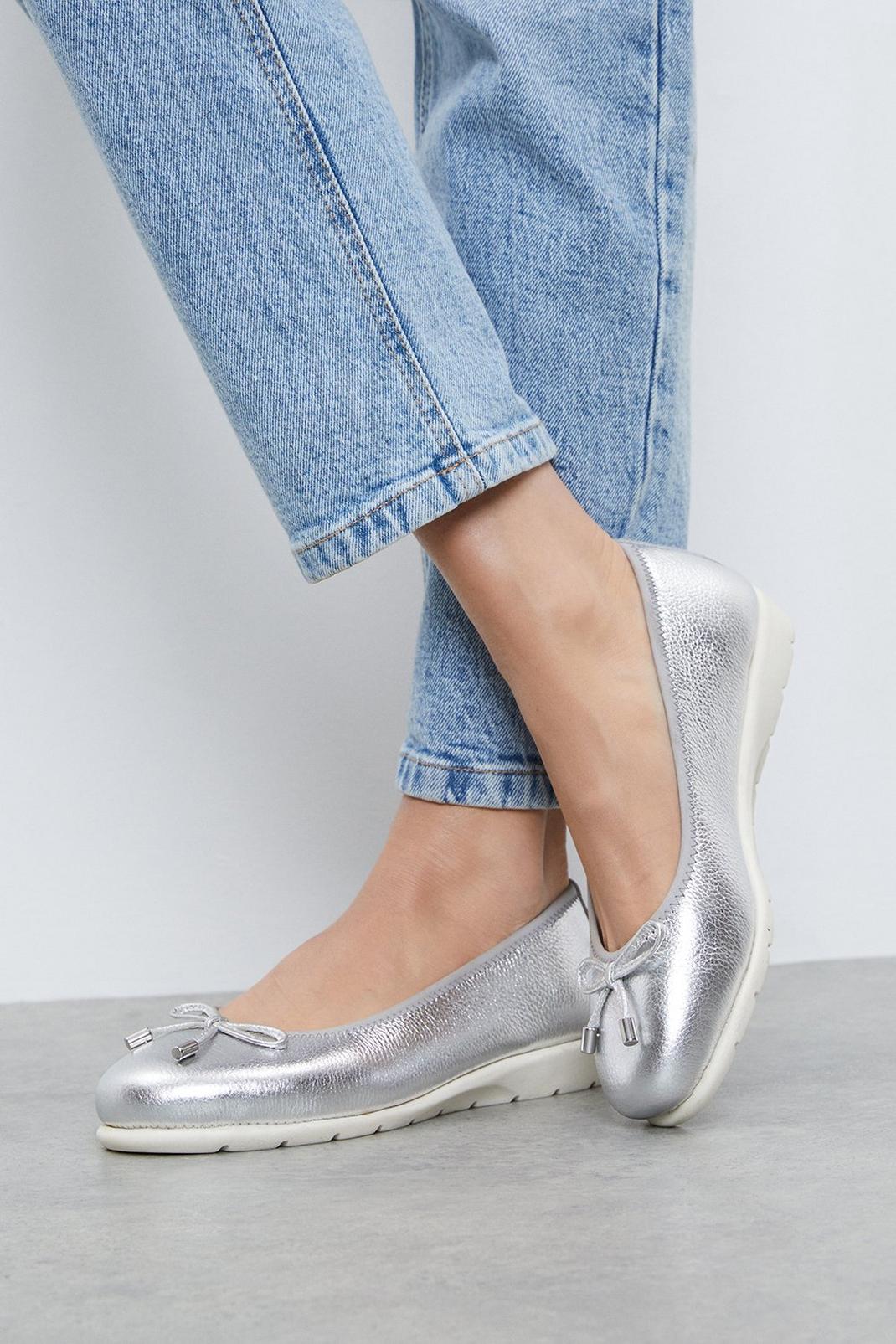 Silver Good For The Sole: Tyra Leather Comfort Ballet Flats image number 1