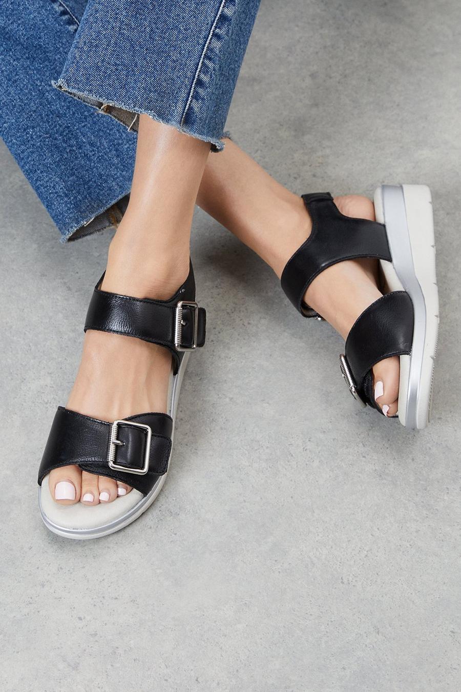Good For The Sole: Leather Comfort Tullie Buckle Flat Sandal