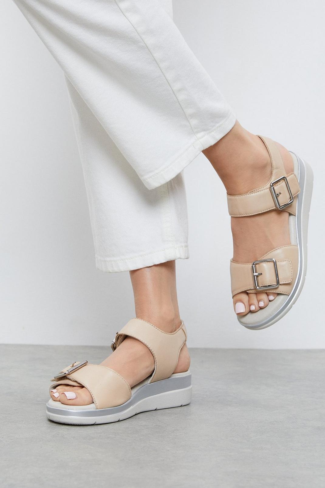 Ochre Good For The Sole: Leather Comfort Tullie Buckle Flat Sandal image number 1