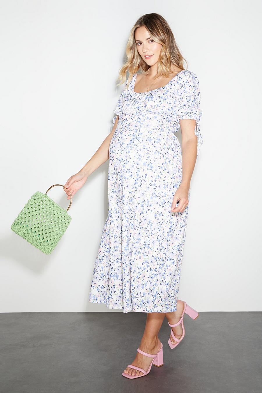 Maternity Floral Tie Front Midi Dress
