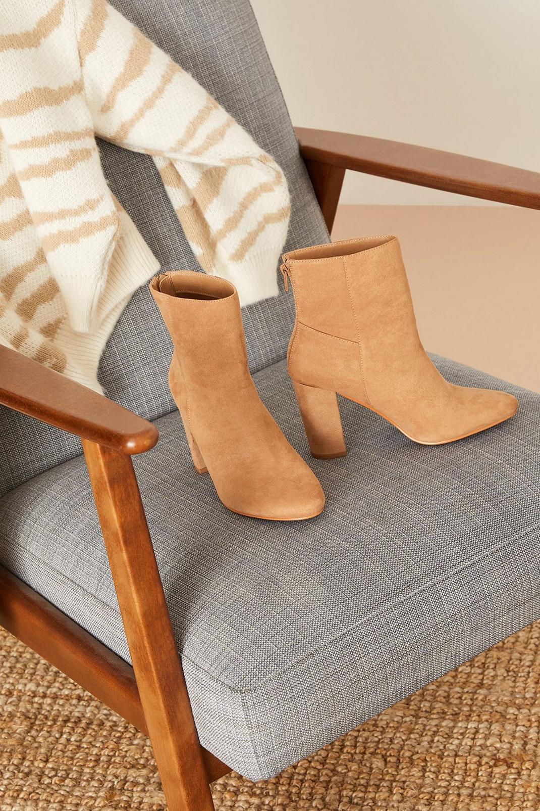 Tan Astrid Classic Block Heel Zip Ankle Boots image number 1