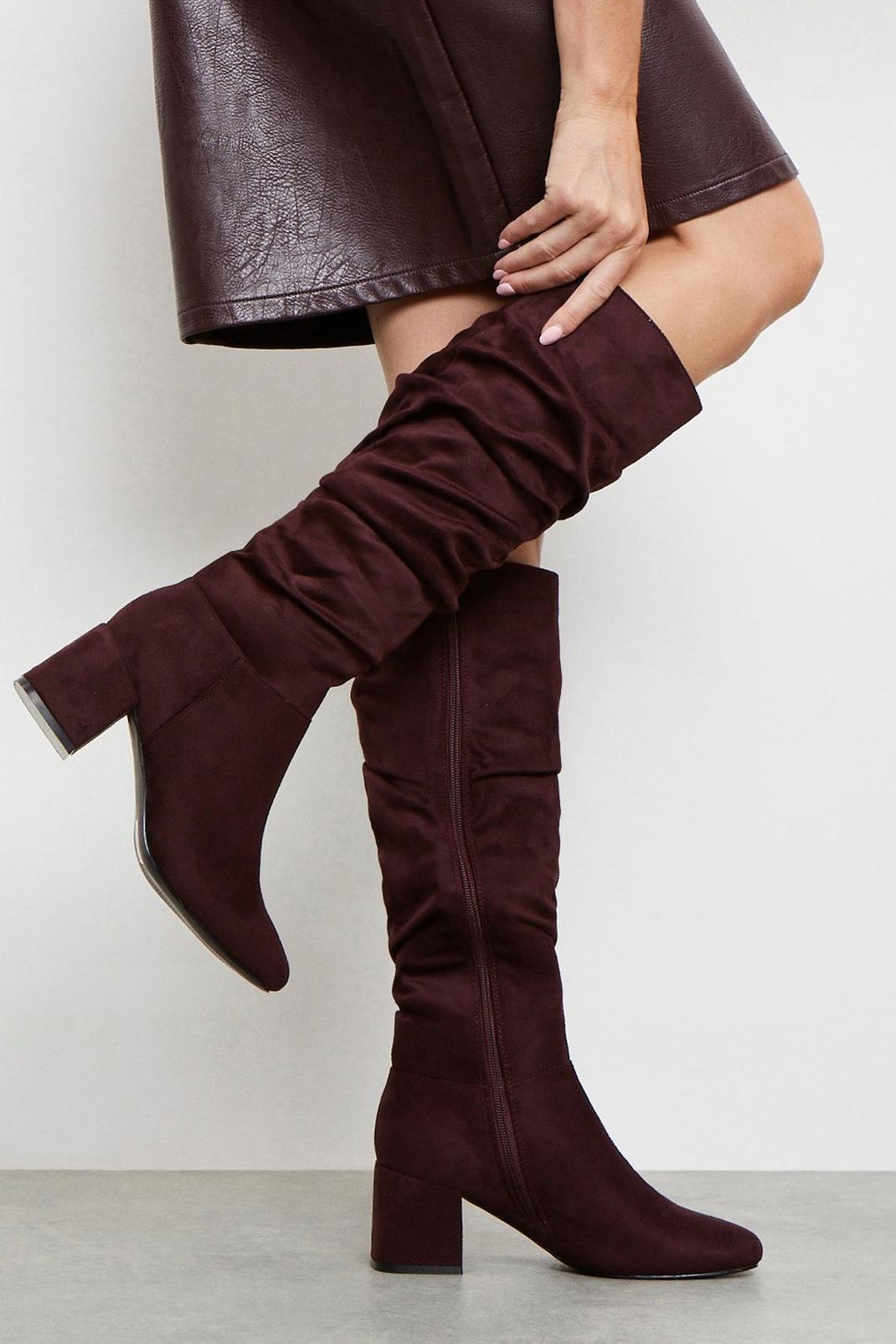 Chocolate Wide Fit Kayenne Ruched Long Boots image number 1
