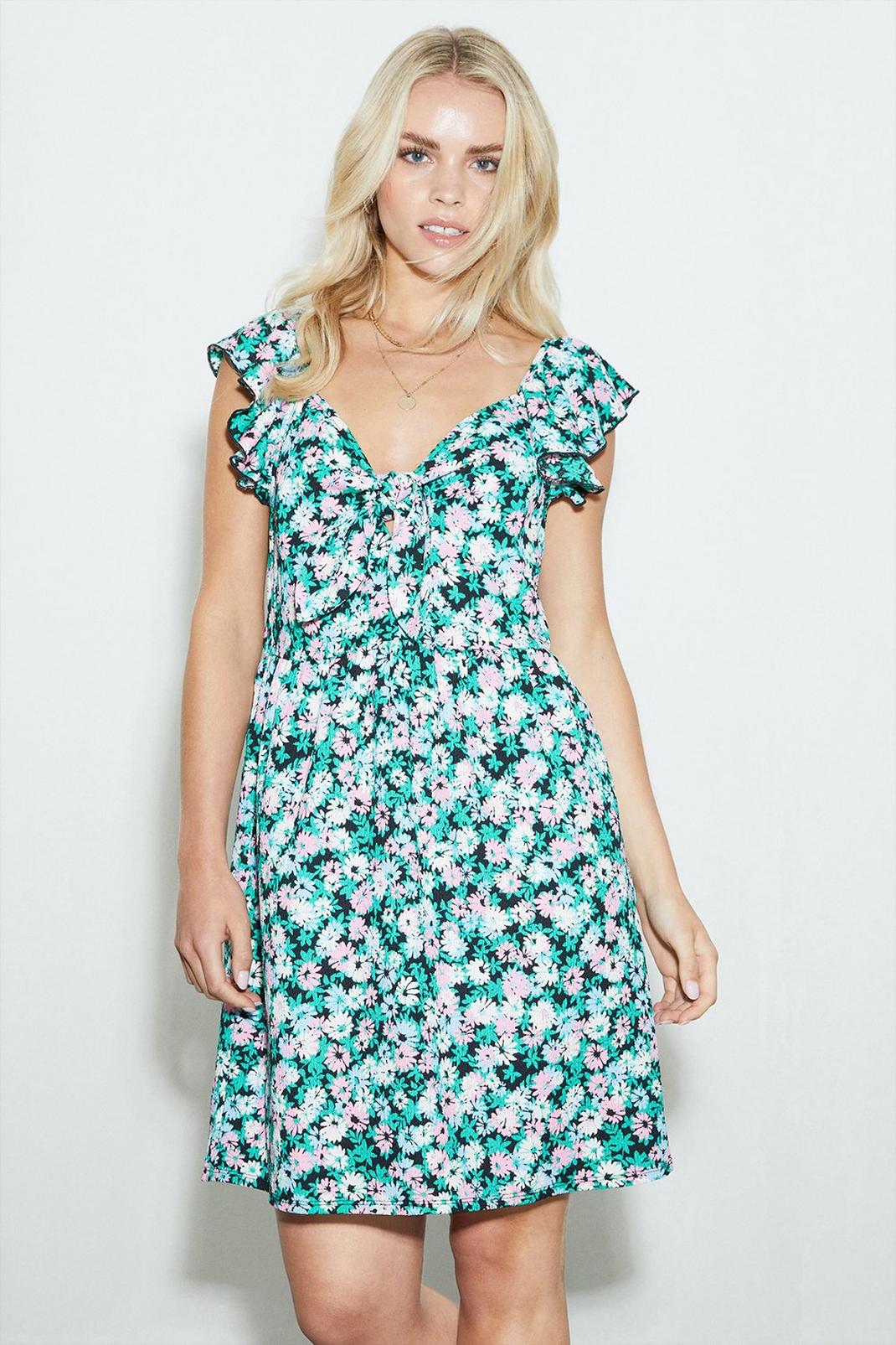 Petite Floral Tie Front Strappy Mini Dress image number 1