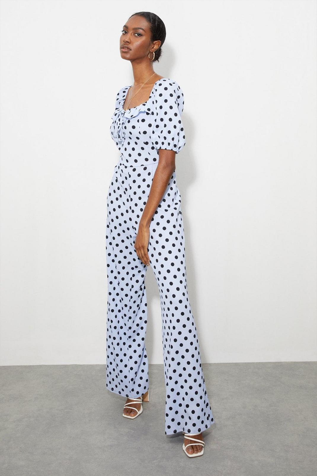 Tall Blue Spot Ruffle Jumpsuit image number 1