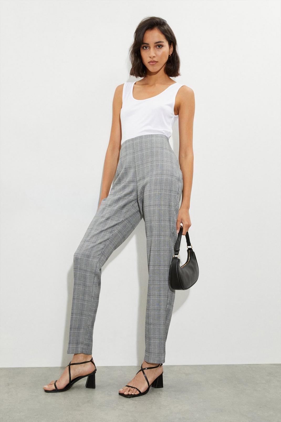 Tall Grey Check Ankle Grazer Trousers image number 1