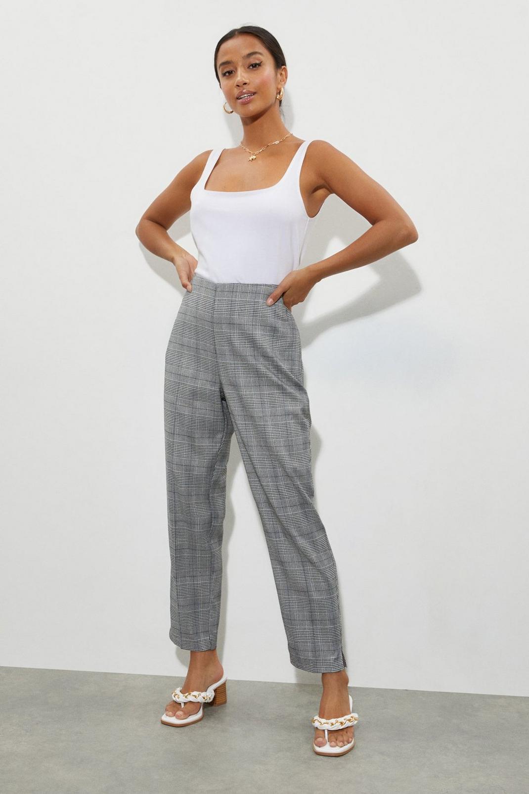 Petite Grey Check Ankle Grazer Trousers image number 1