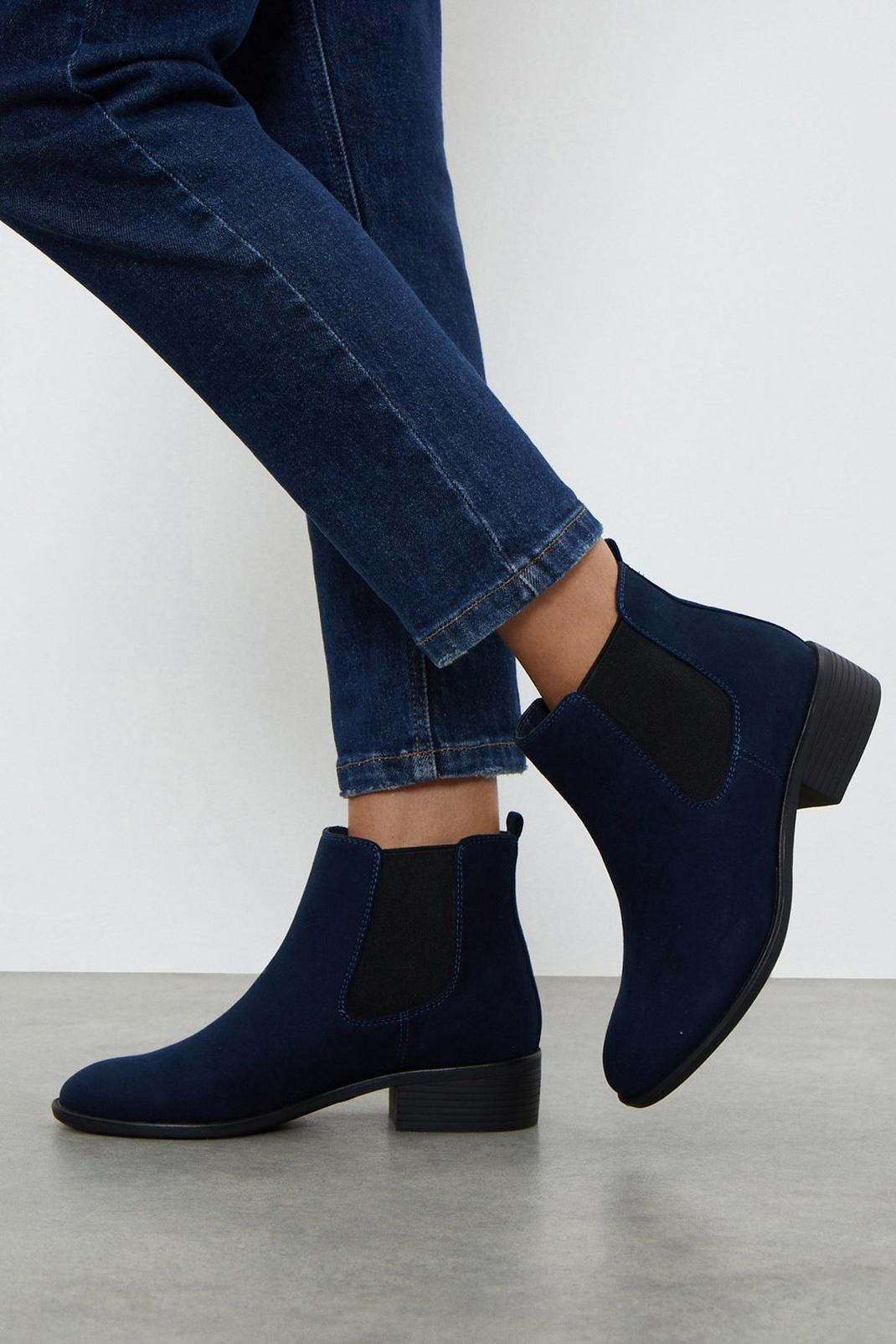 Navy Wide Fit Monaco Chelsea Boots image number 1