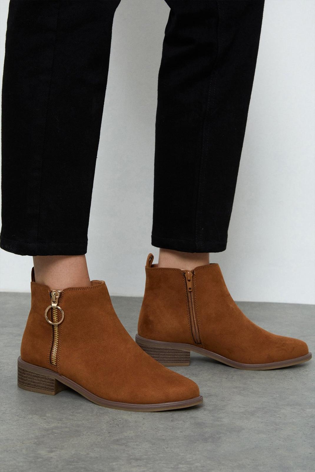 Tan Wide Fit Memphis Side Zip Ankle Boots image number 1