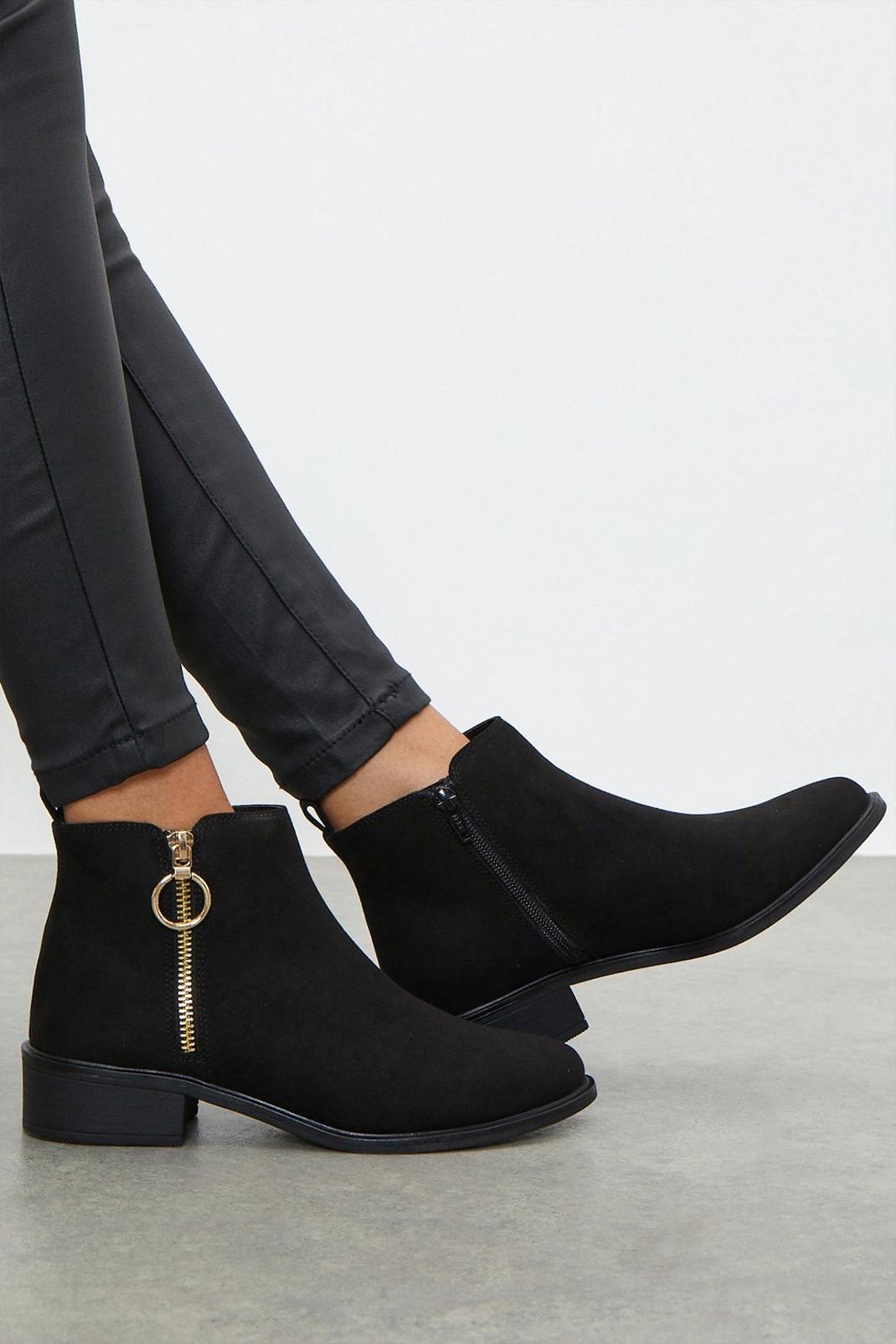 Natural black Wide Fit Memphis Side Zip Ankle Boots image number 1