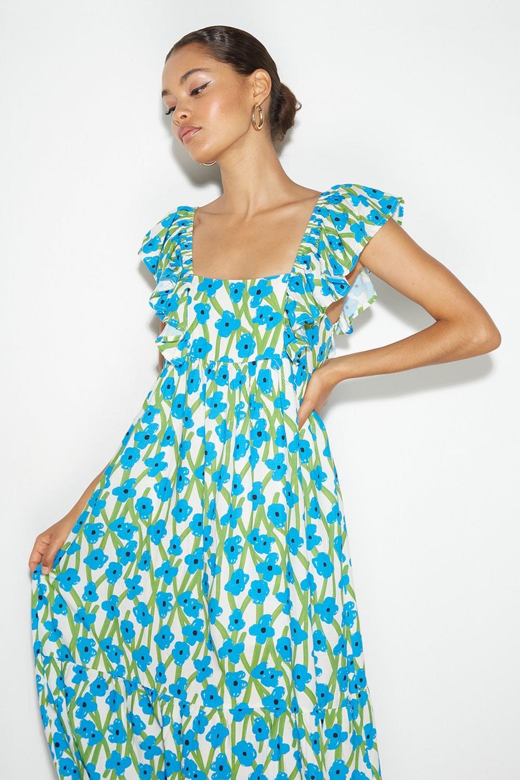 Petite Blue Ruffle Sleeve Maxi Dress image number 1