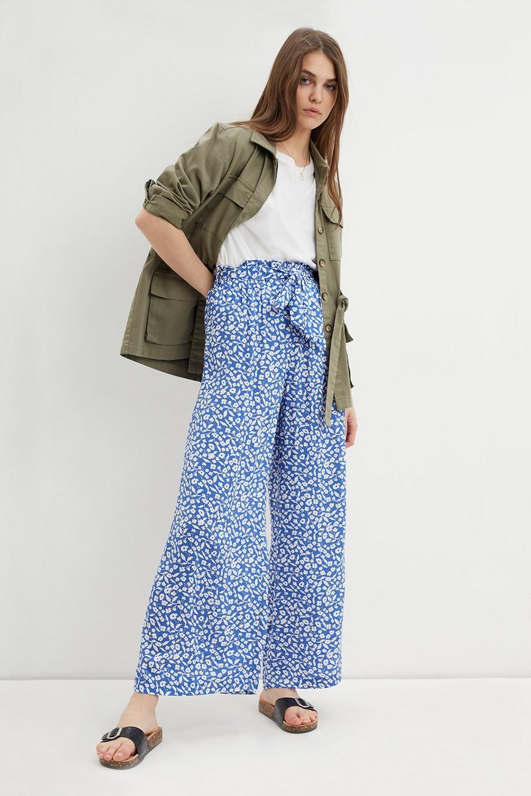 Blue Wide Leg Belted Trousers image number 1