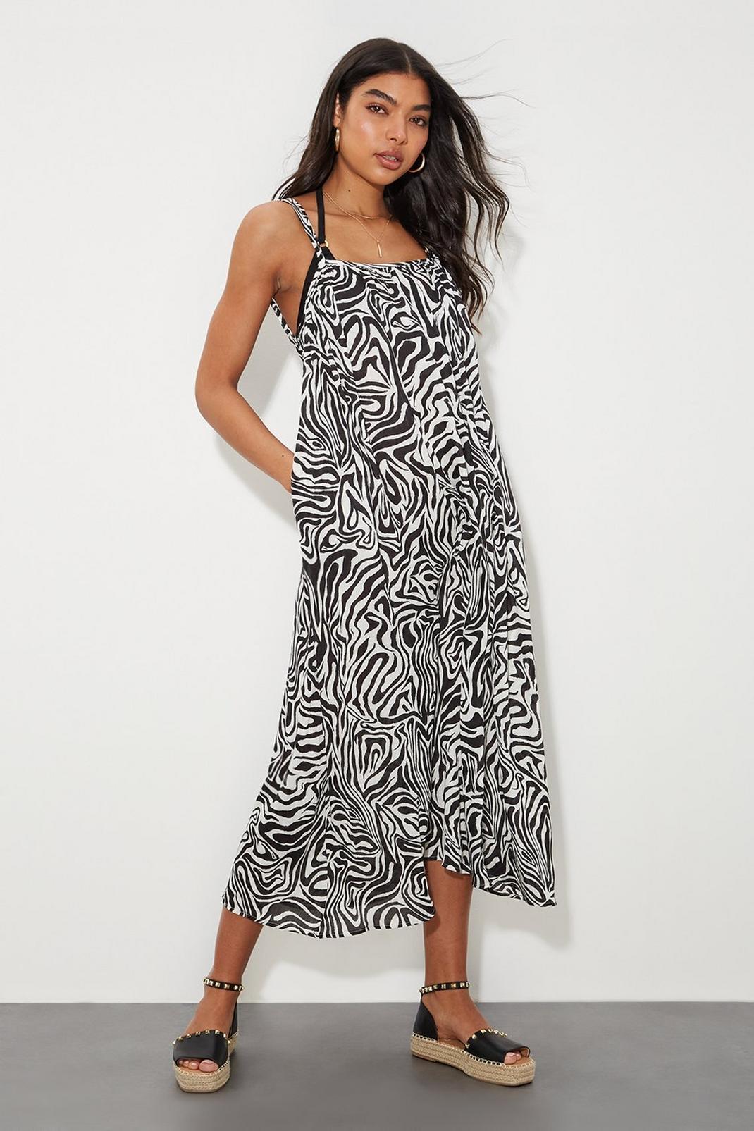 Black Zebra Printed Beach Dress image number 1