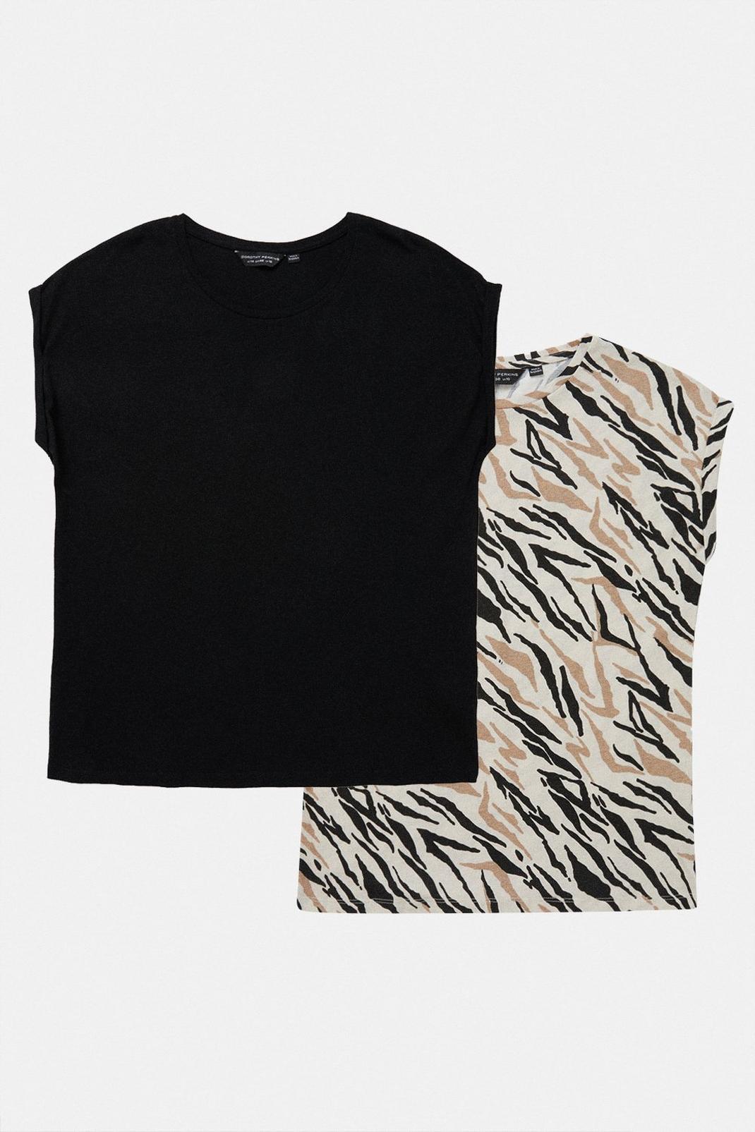 2 pack Black & Zebra Roll Sleeve T-Shirt image number 1