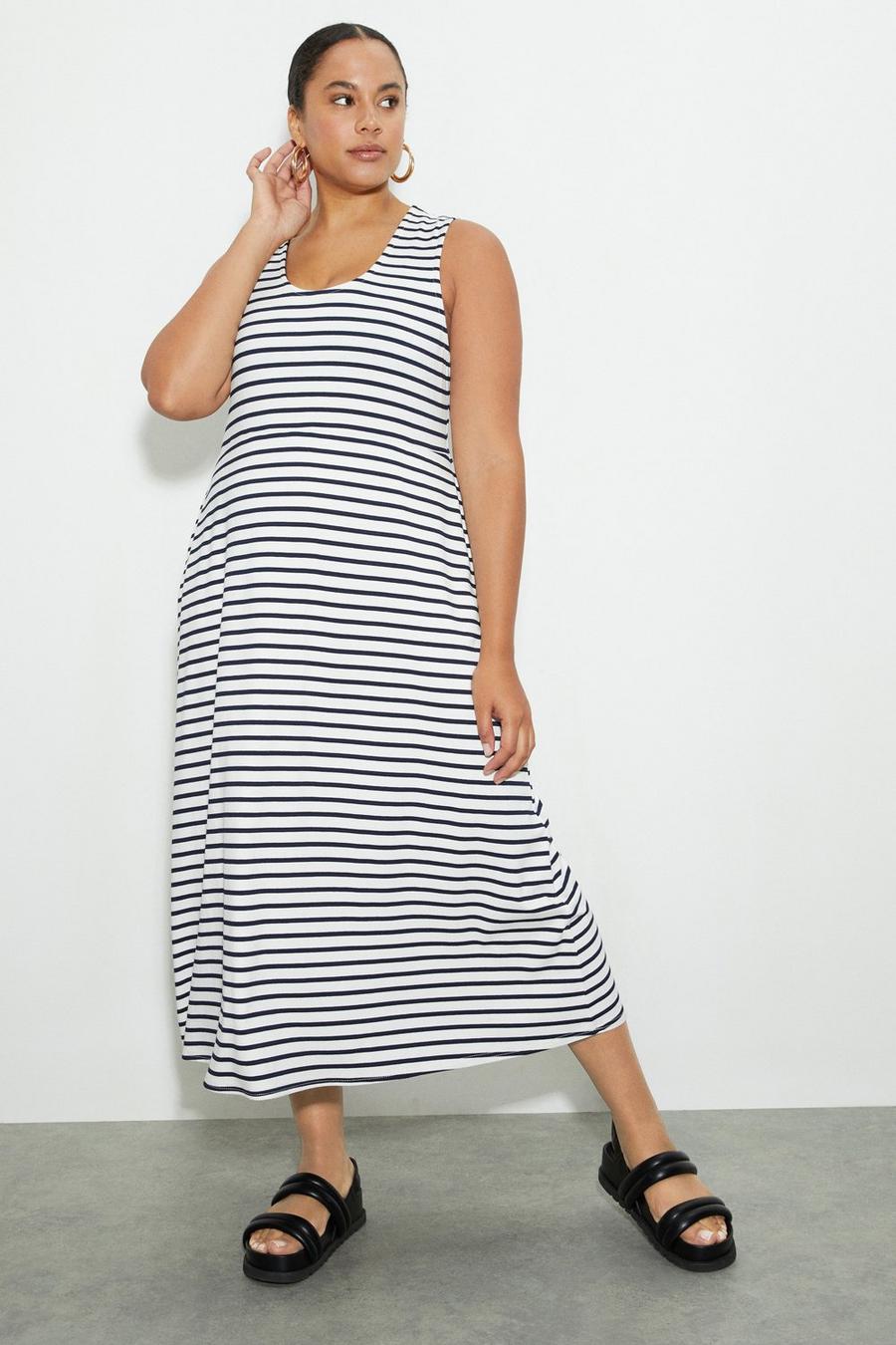 Curve Navy Stripe Strappy Midi Dress