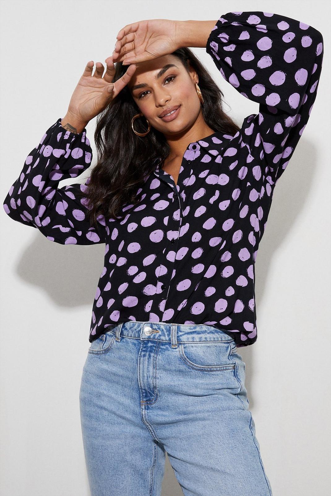 Black Lilac Spot Puff Sleeve Shirt image number 1