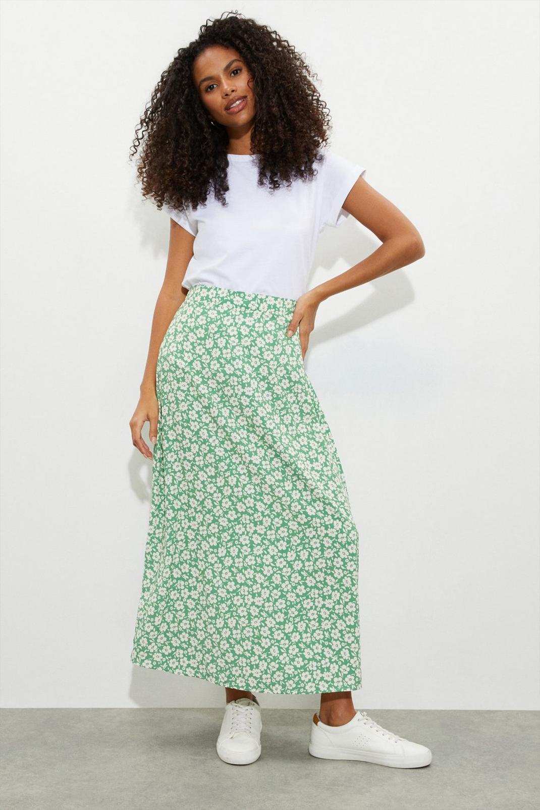 Green Floral Midaxi Skirt image number 1