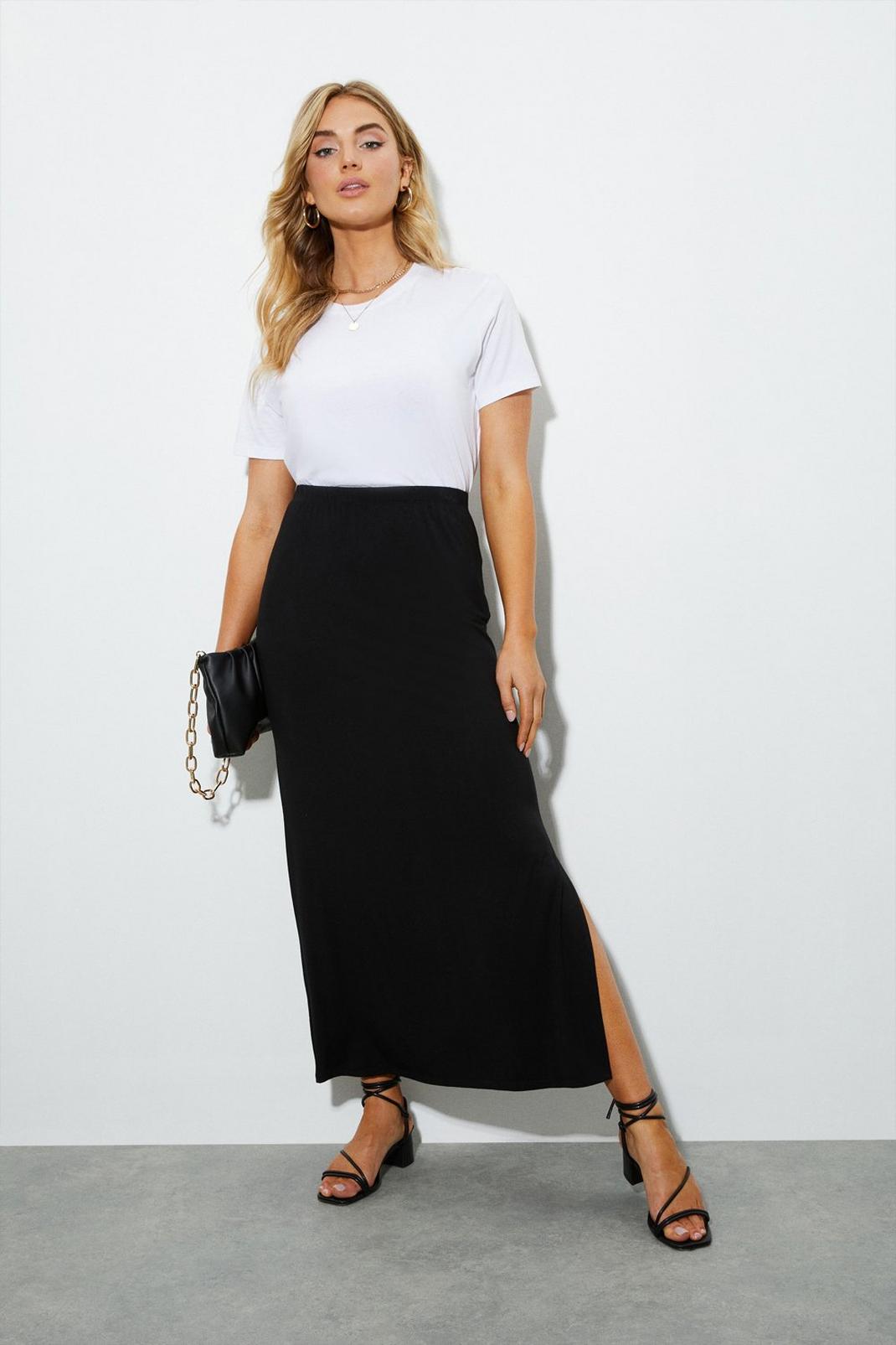 Black Midaxi Tube Skirt​ With Side Split image number 1
