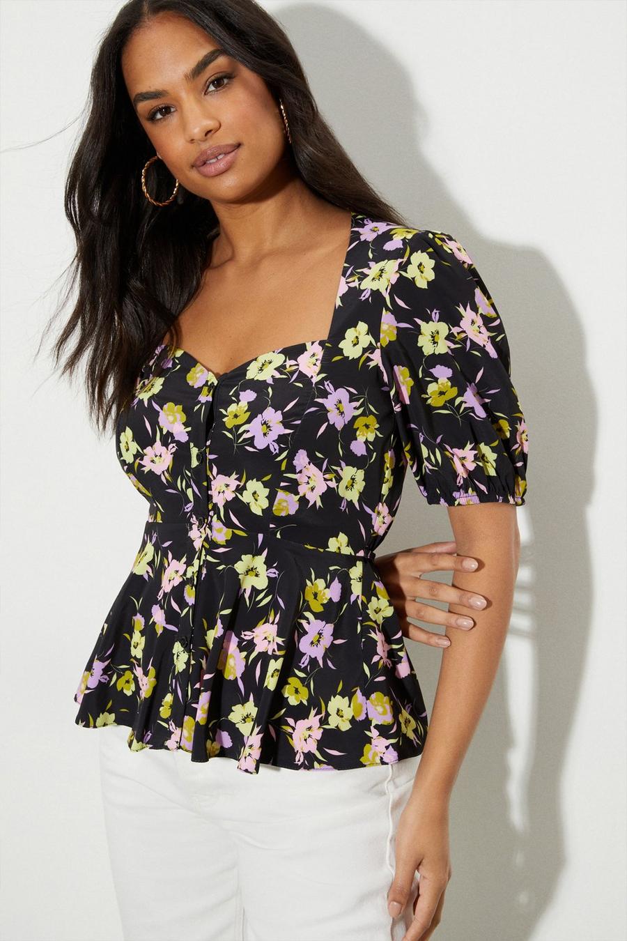 Black Floral Kitty Top