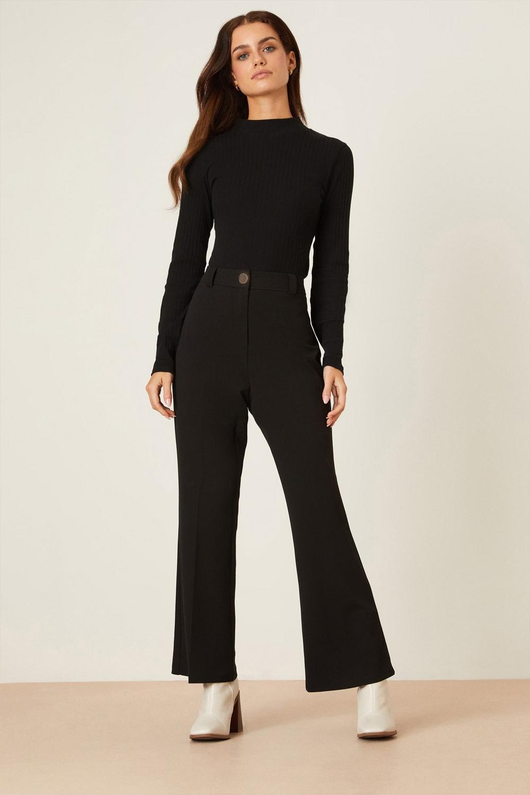 Black Petite Bootcut Button Trouser  image number 1