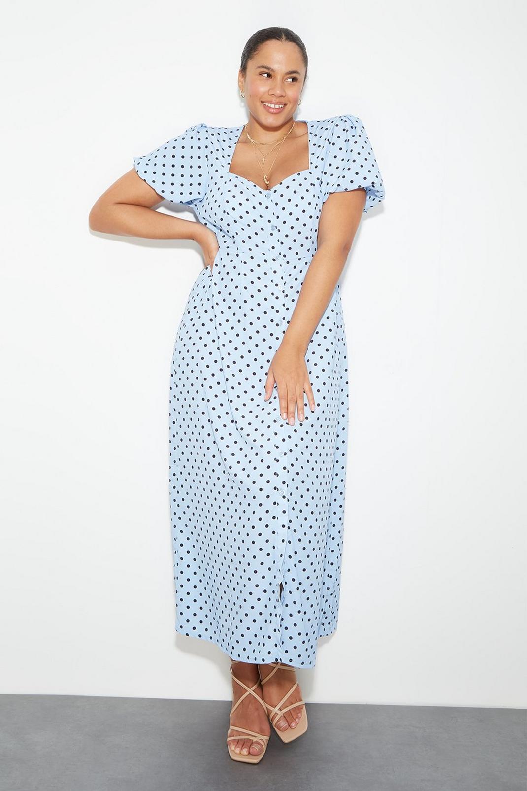 106 Curve Kitty Spot Button Through Midi Dress image number 1
