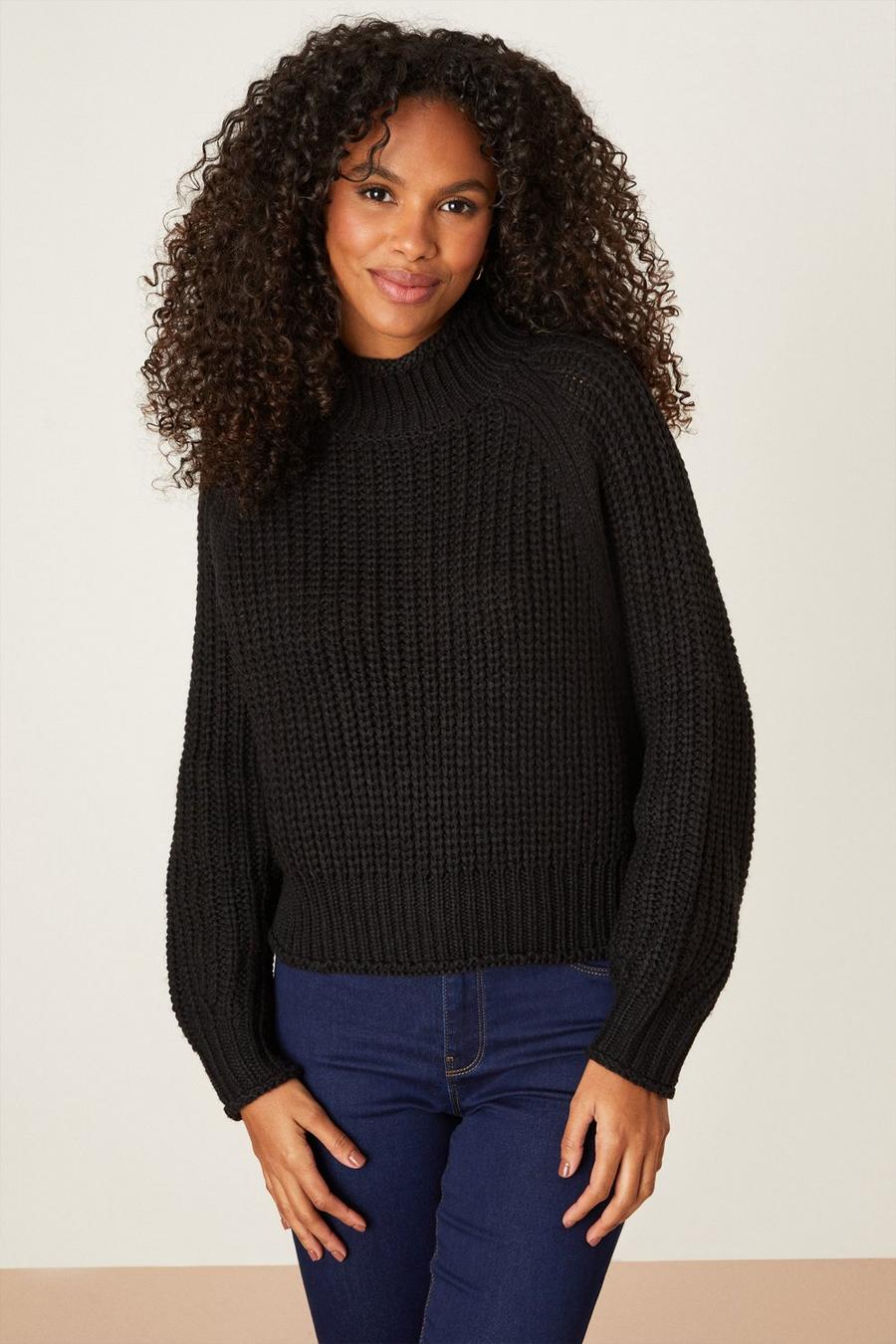 High Neck Boxy Cable Knitted Jumper