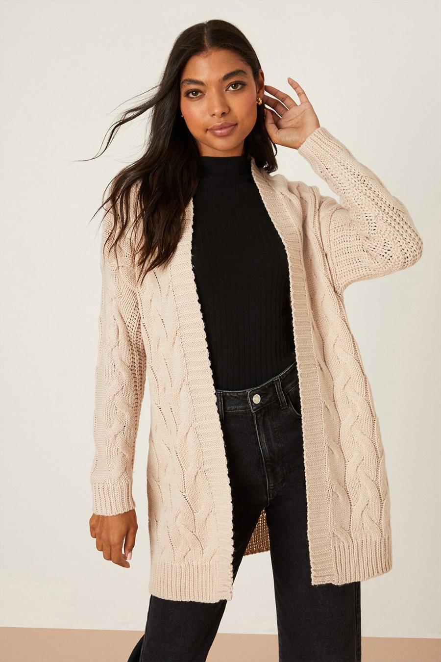 Stone Cable Knitted Midi Length Cardigan