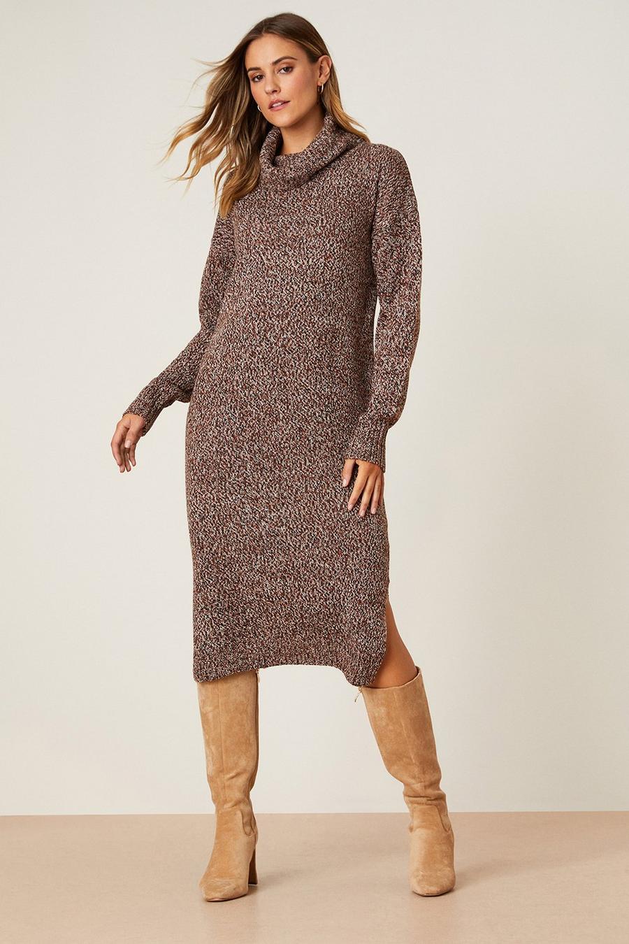 Roll Neck Knitted Mixed Yarn Dress