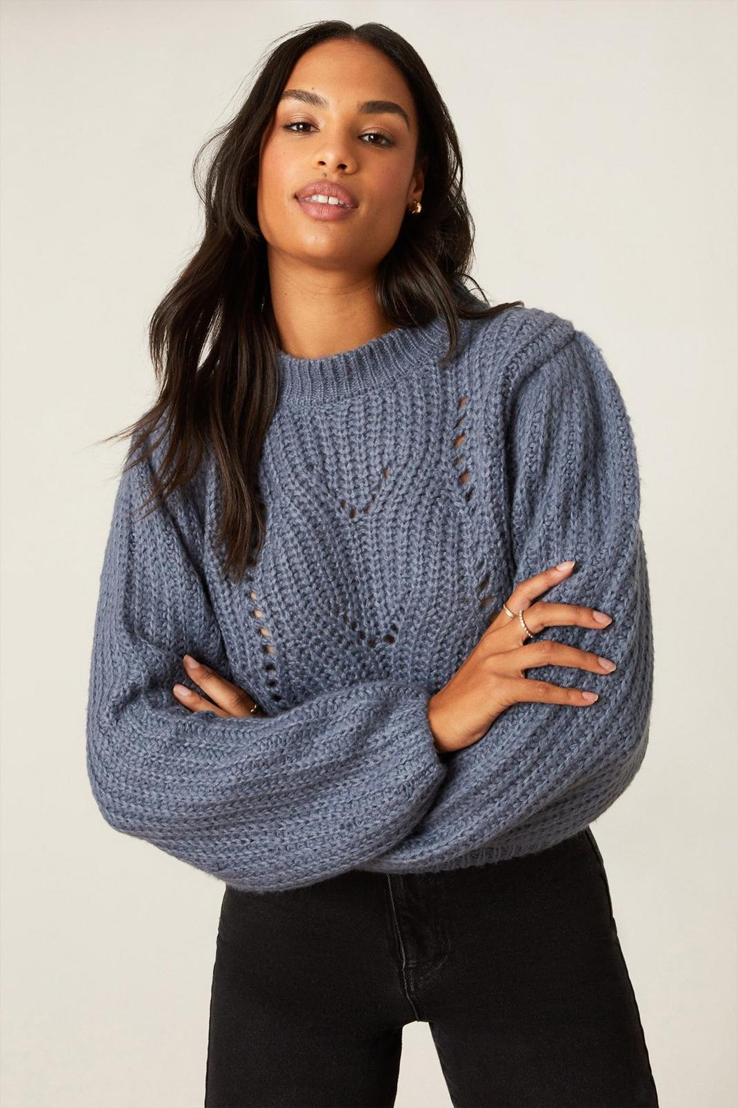 Blue Pointelle Knitted Jumper image number 1