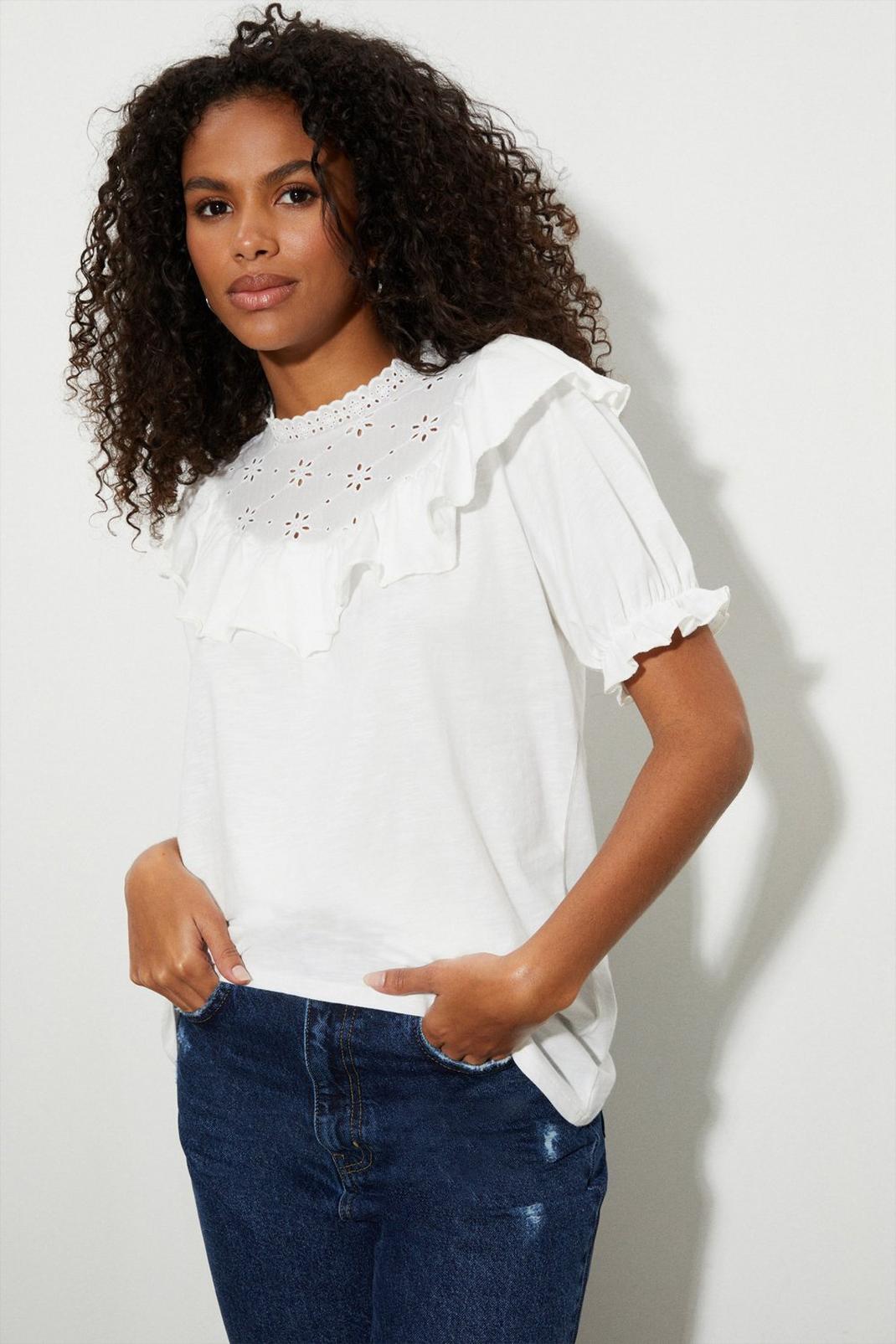 White Broderie Puff Sleeve Top image number 1