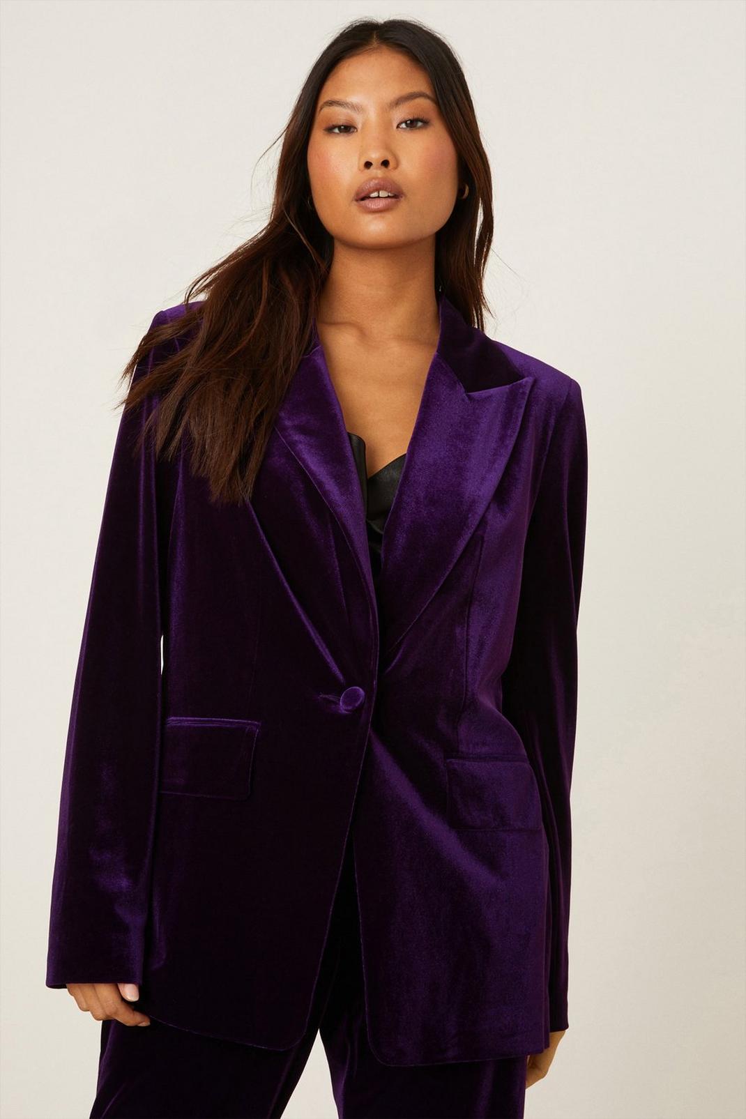 Purple Petite Velvet Blazer image number 1