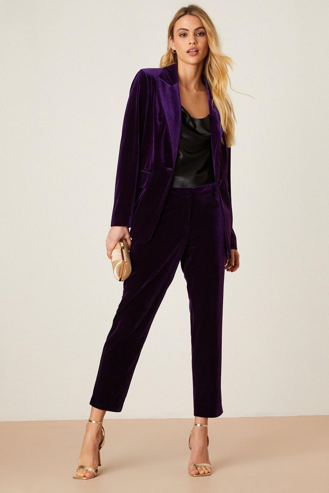Purple Velvet Slim Ankle Grazer Trouser image number 1