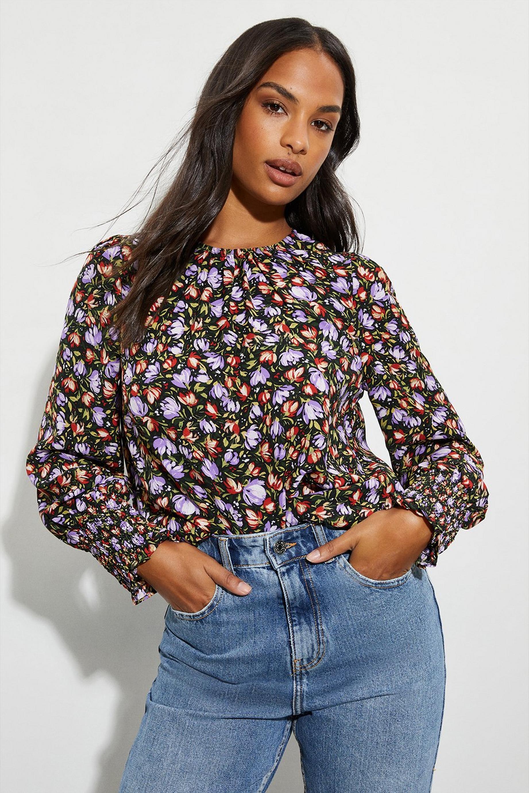 Floral Shirred Cuff Shell Top​
