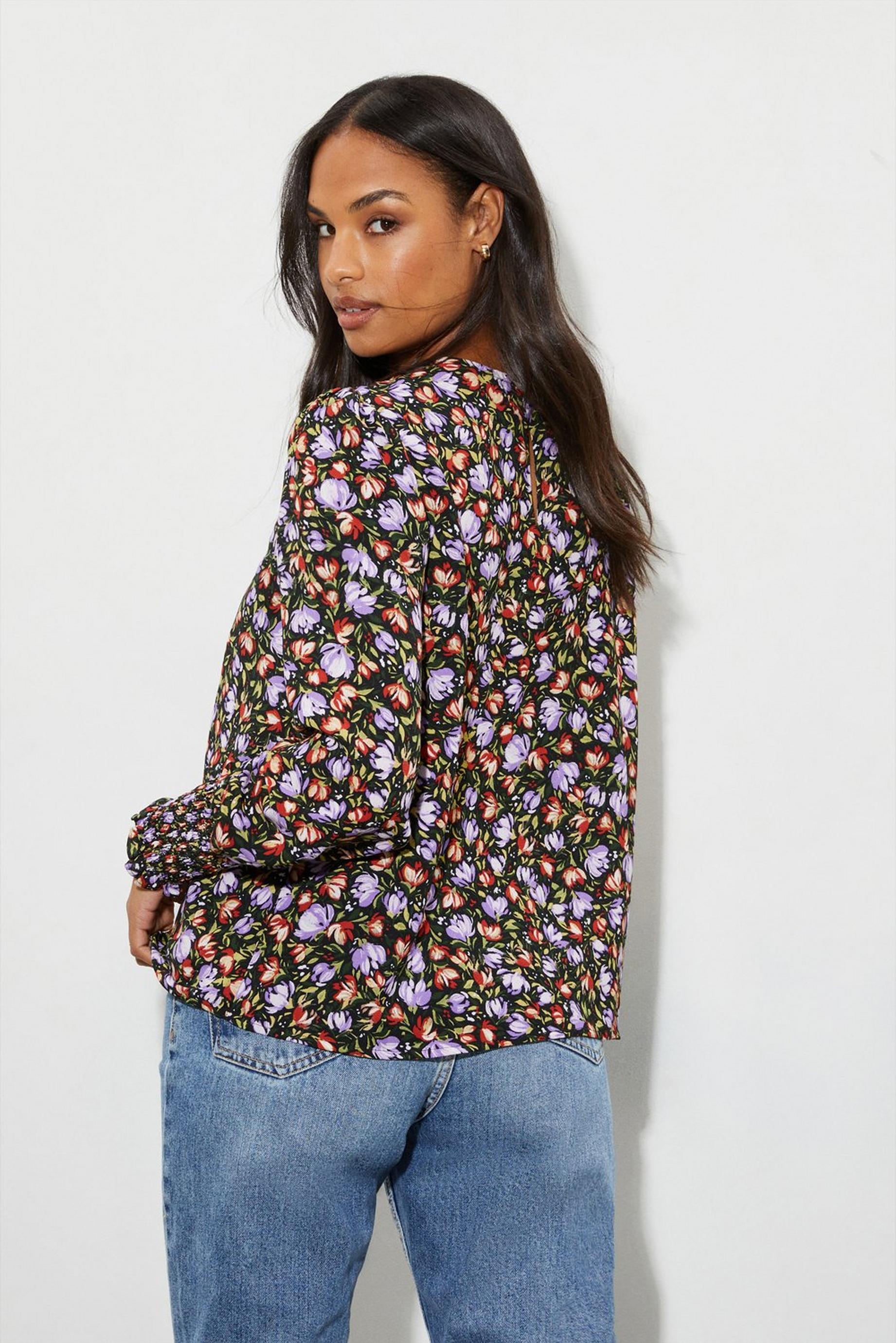 Floral Shirred Cuff Shell Top​