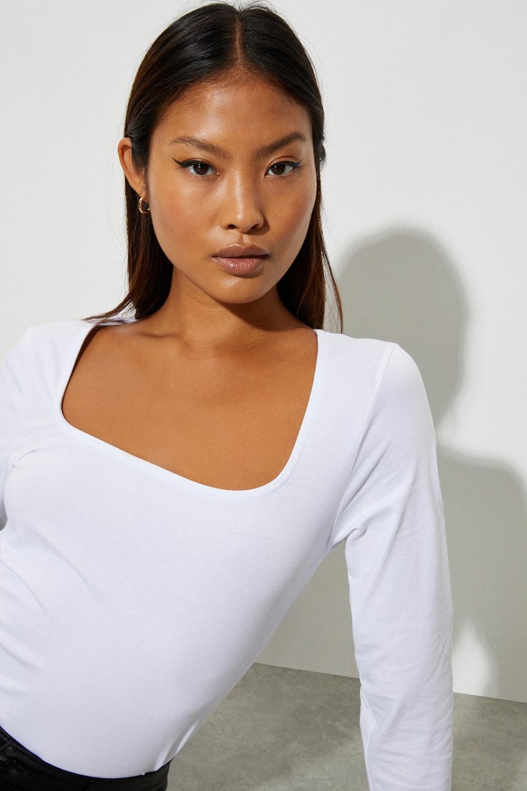 White Petite Square Neck Long Sleeve Top image number 1