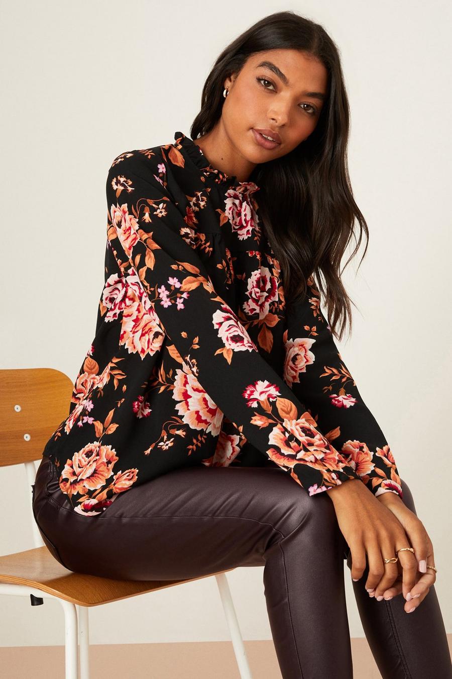 Floral High Neck Puff Sleeve Top