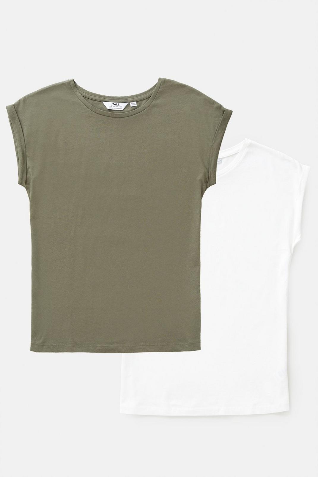 Khaki Tall 2 Pack Roll Sleeve T-shirt image number 1