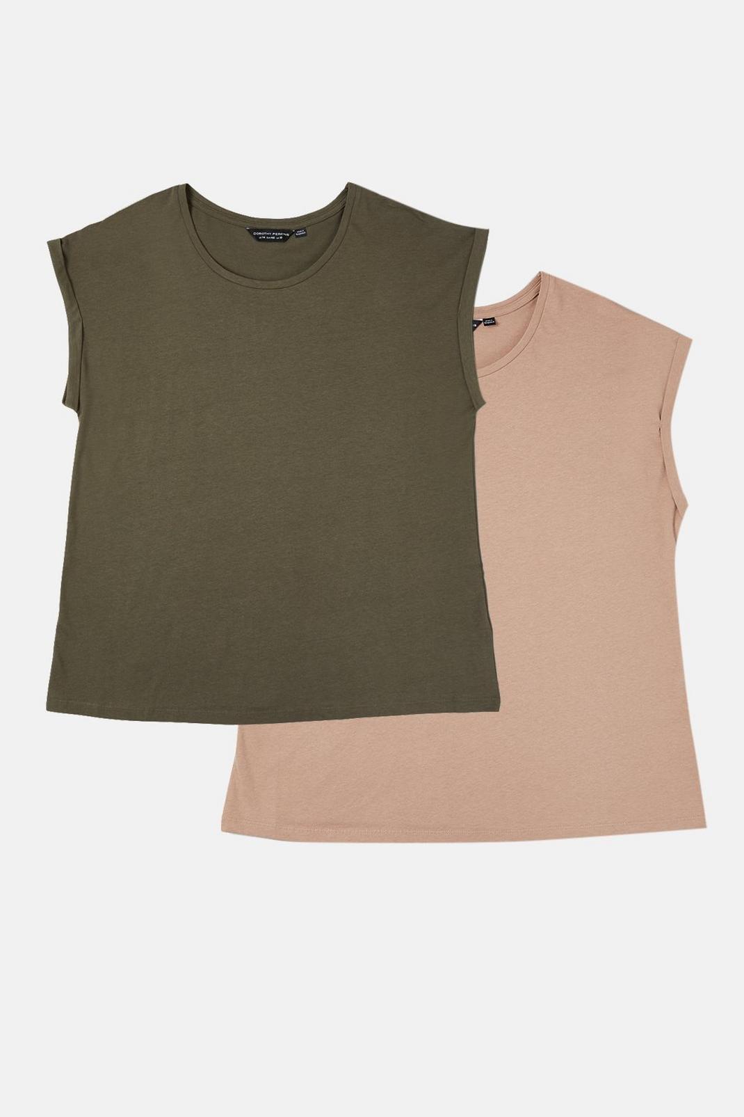 Khaki Curve 2 Pack Roll Sleeve T-shirt image number 1
