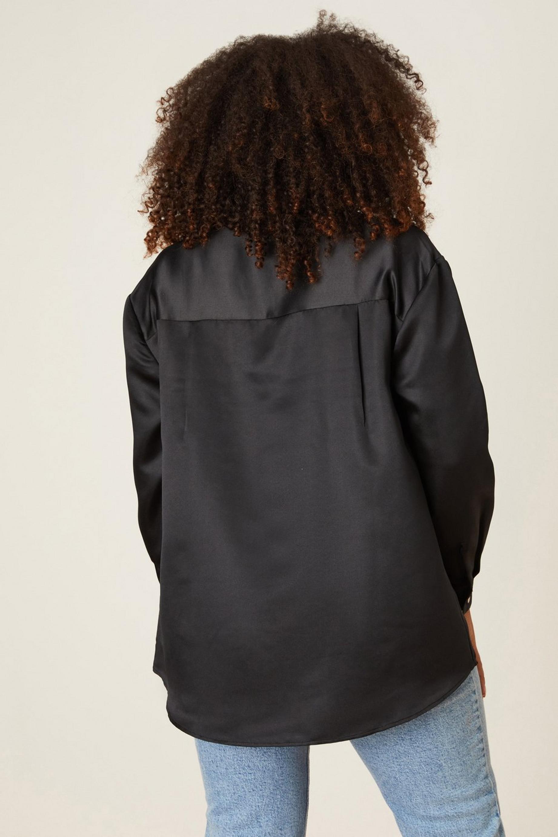 Curve Black Satin Oversized Shirt