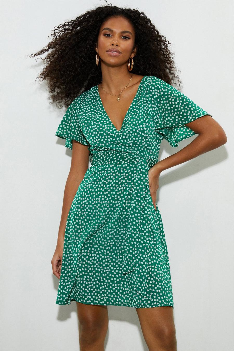 Petite Green Spot Mini Dress