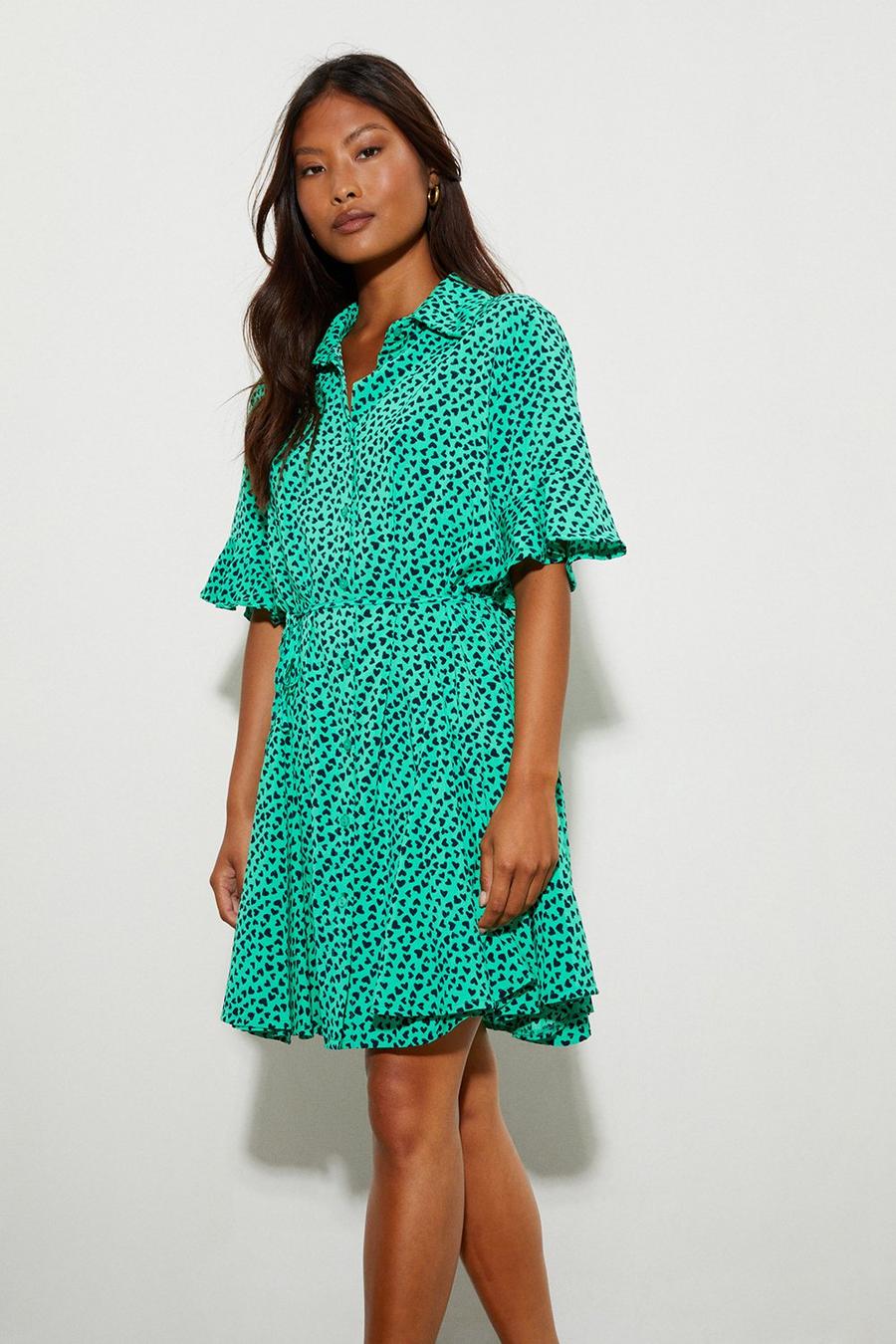 Petite Green Animal Shirt Dress