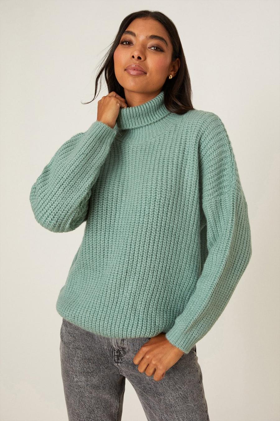 Chunky Roll Neck Knitted Jumper
