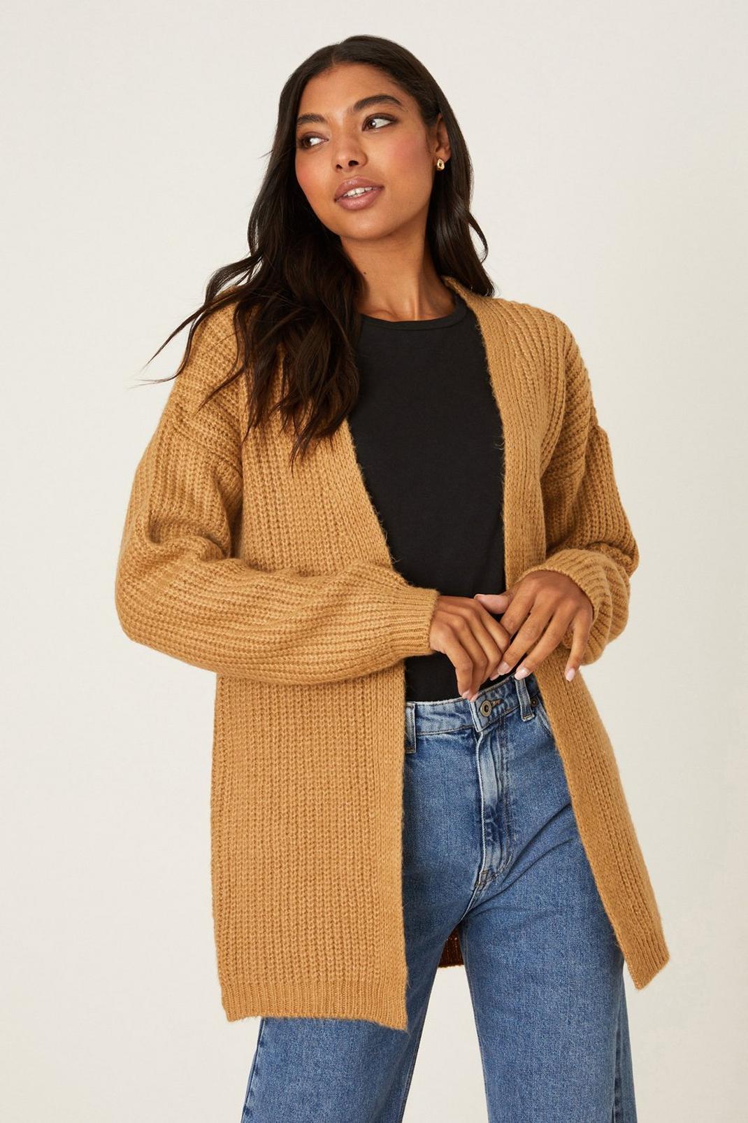 Camel Chunky Knitted Cardigan image number 1