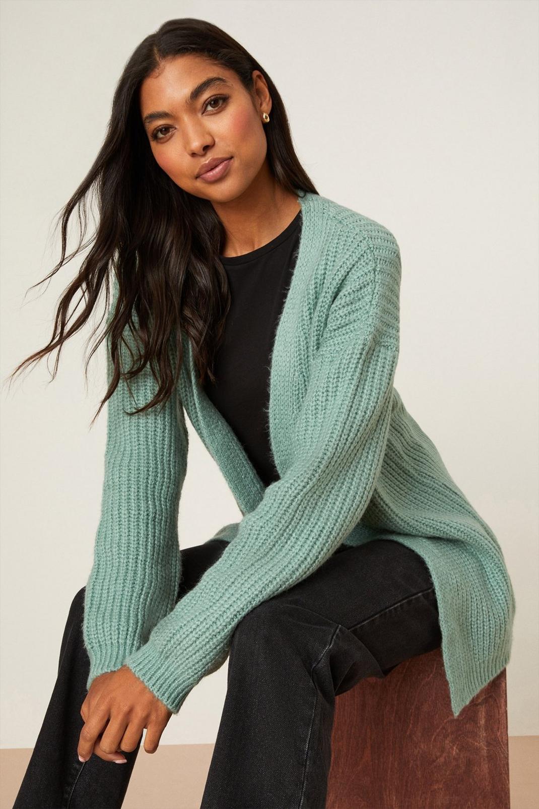 Mint Chunky Knitted Cardigan image number 1