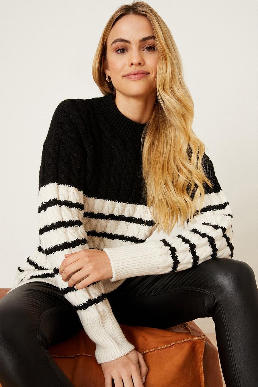 Stripe Cable Knitted Jumper
