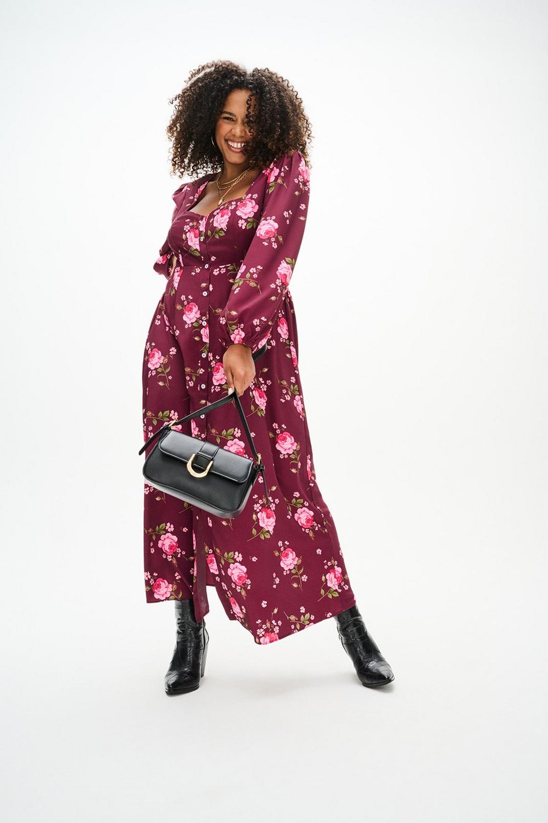 Berry Curve Floral Long Sleeve Kitty Dress image number 1