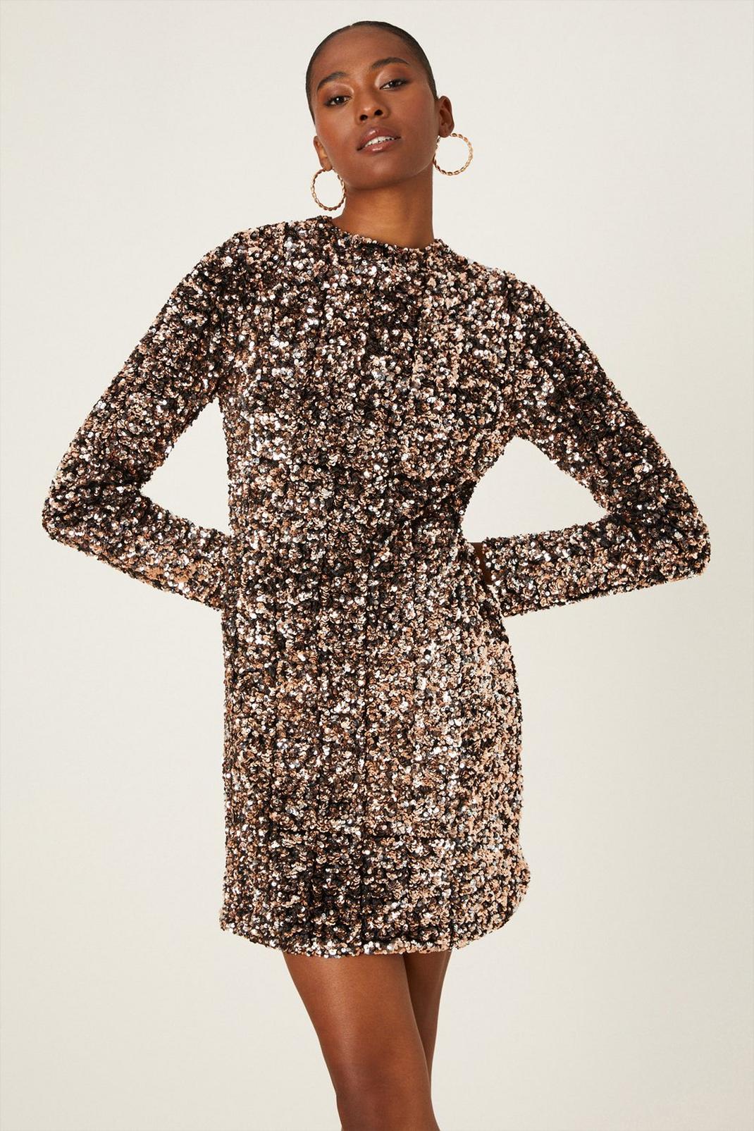 Tall Bronze Sequin A Line Mini Dress image number 1