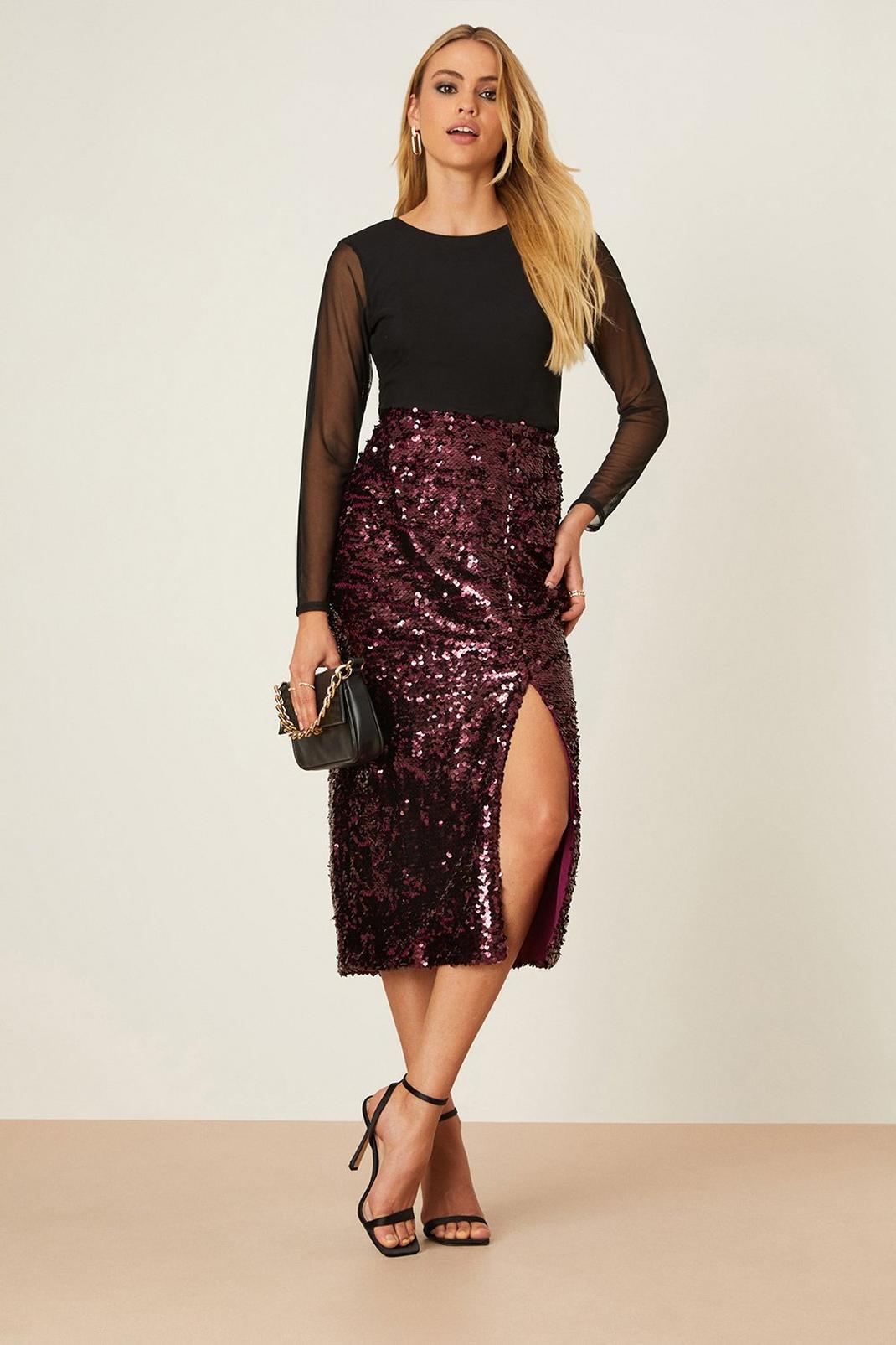 Berry Sequin Midi Skirt image number 1
